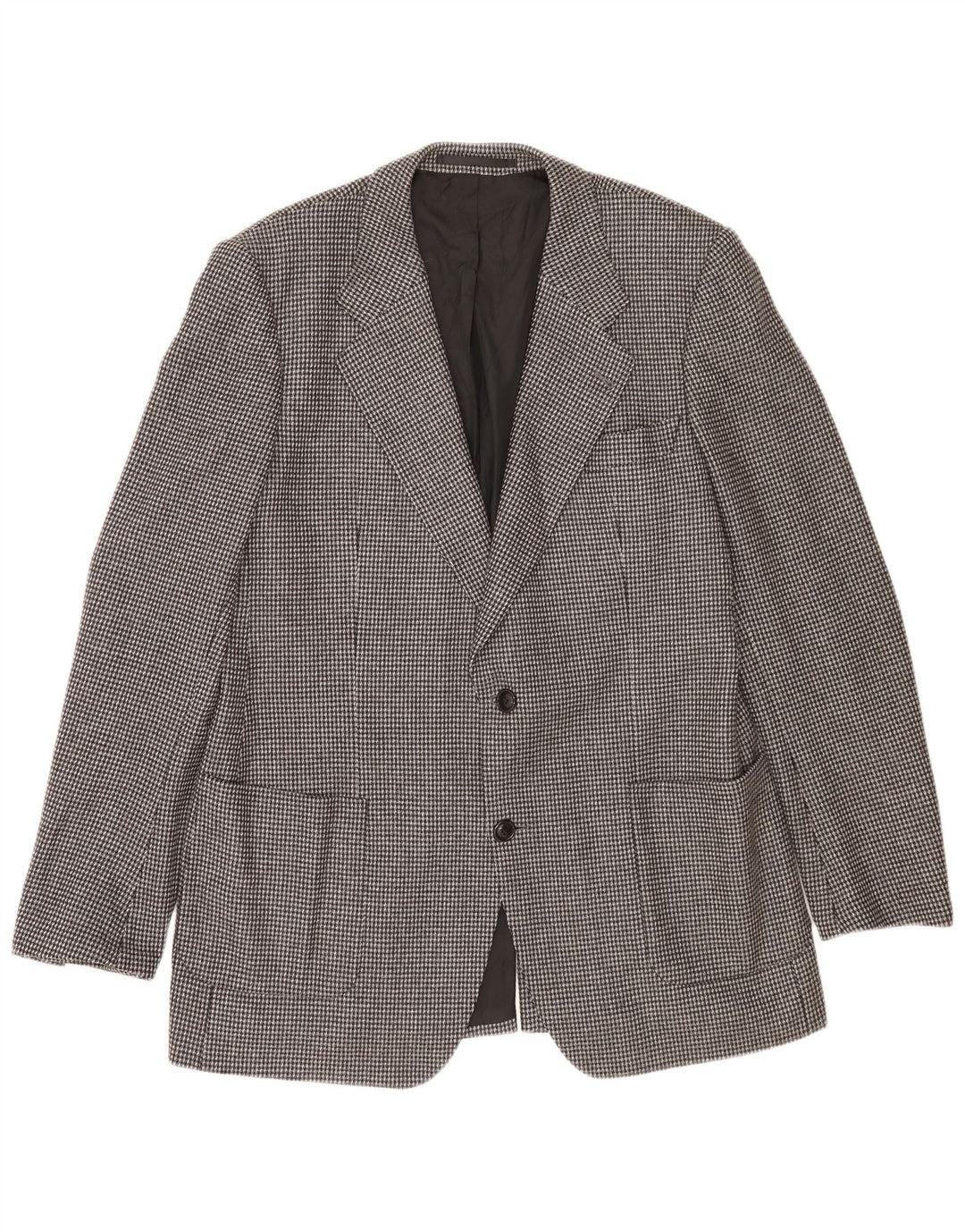 Vintage hombres 2 botones Blazer chaqueta Reino Unido 38 gris medio comprobar lana virgen