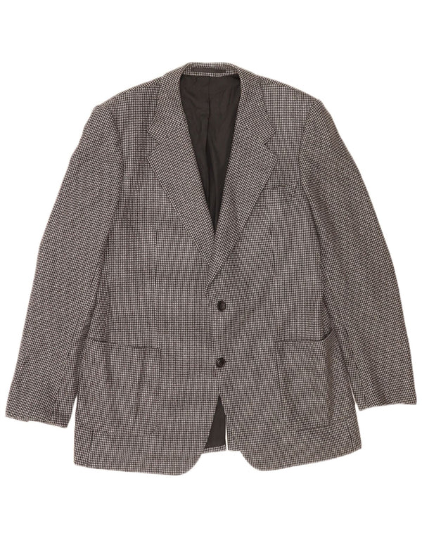 Vintage hombres 2 botones Blazer chaqueta Reino Unido 38 gris medio comprobar lana virgen
