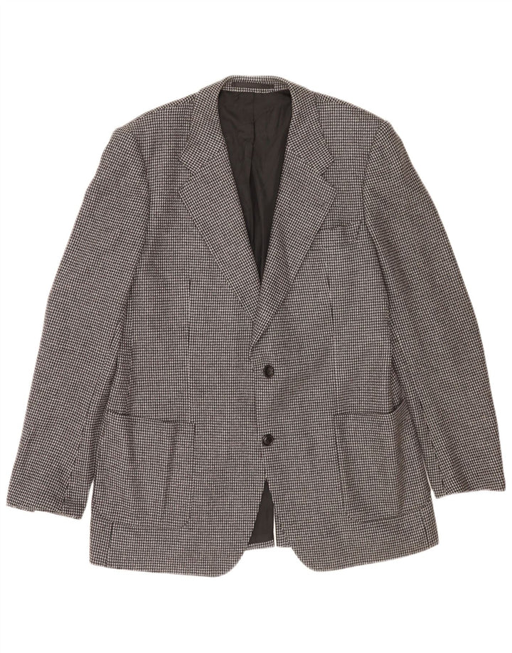 Vintage hombres 2 botones Blazer chaqueta Reino Unido 38 gris medio comprobar lana virgen