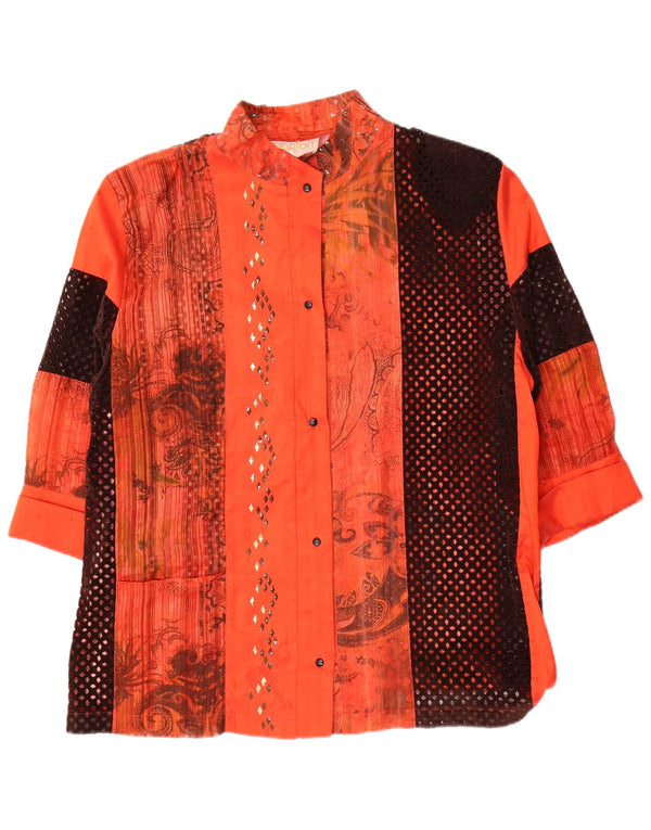 Vintage mujer 3/4 manga camisa blusa Reino Unido 14 medio naranja Paisley