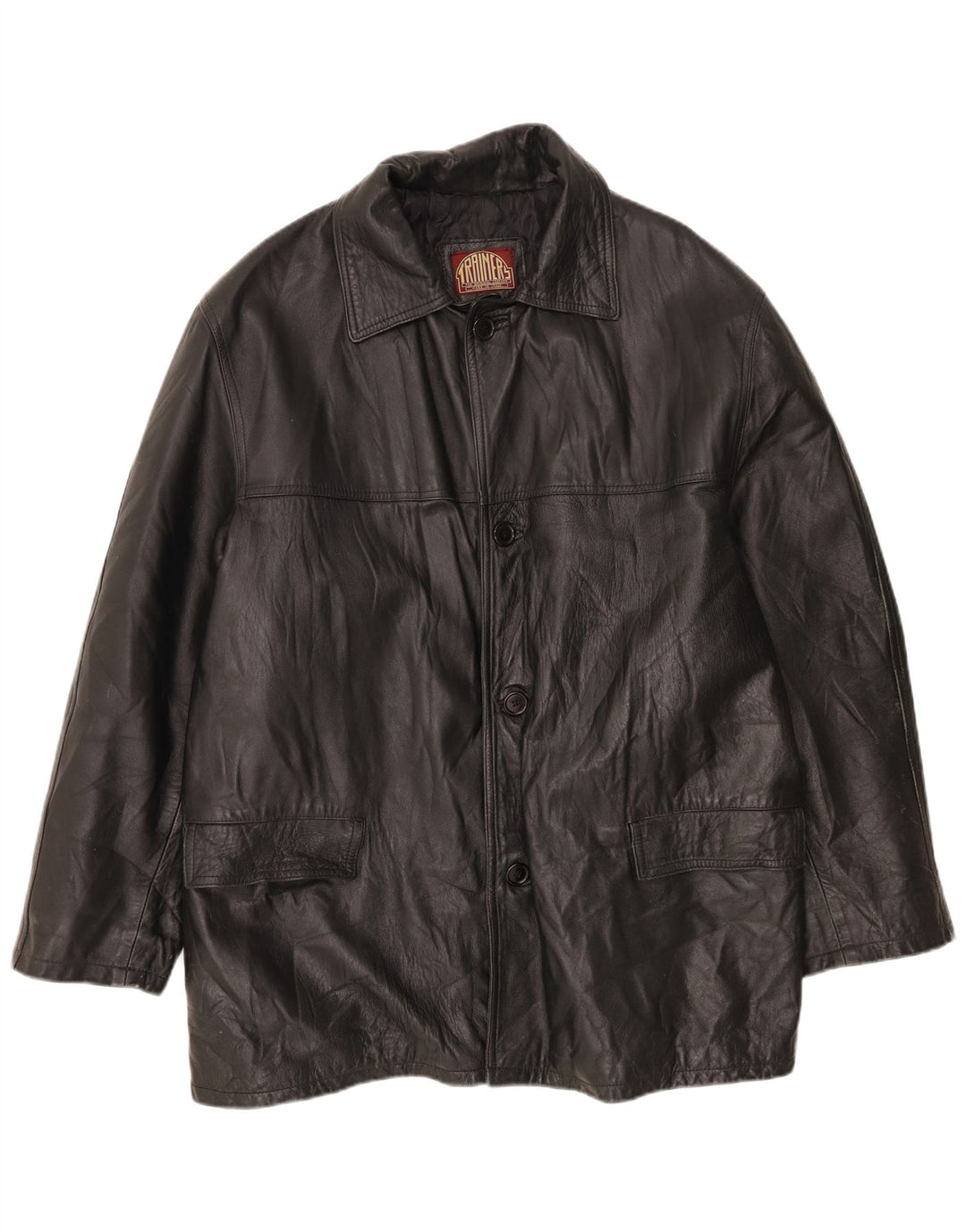 Chaqueta de cuero vintage para hombre IT 56 3XL Negro
