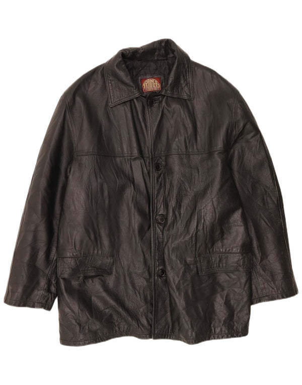Chaqueta de cuero vintage para hombre IT 56 3XL Negro
