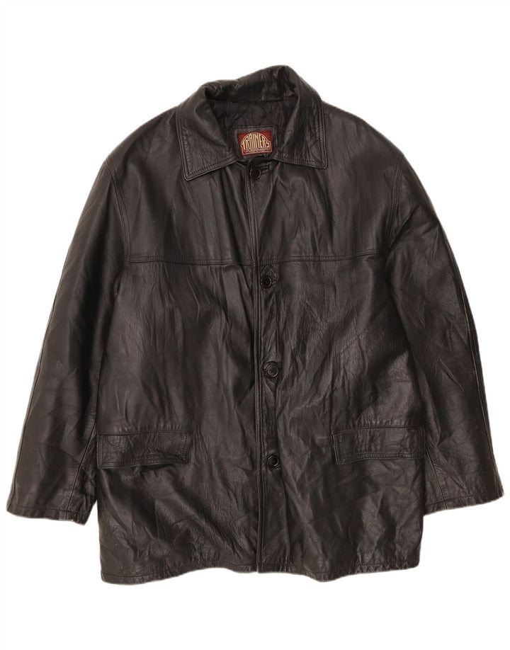 Chaqueta de cuero vintage para hombre IT 56 3XL Negro