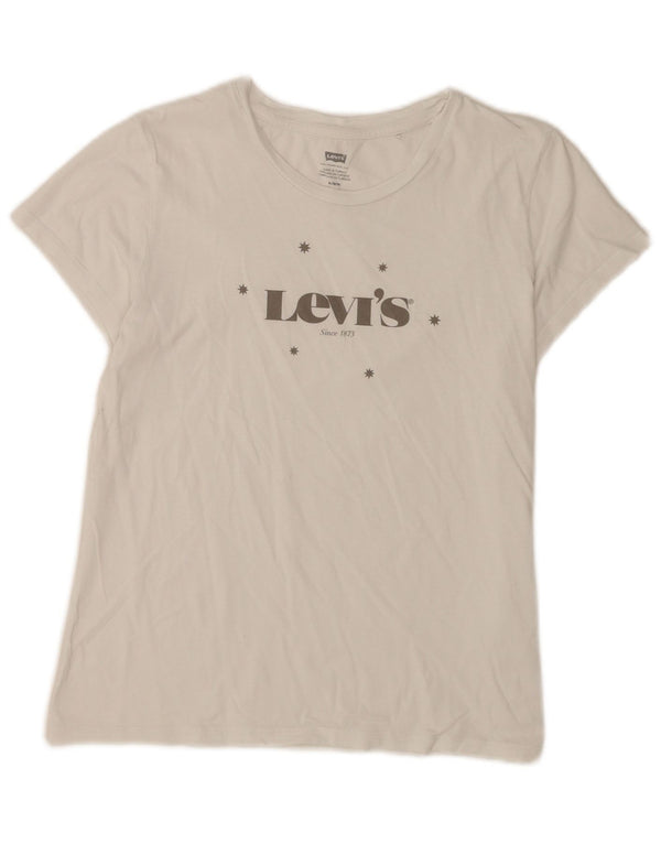 Levi's Camiseta gráfica para mujer Top UK 12 Medium White Cotton