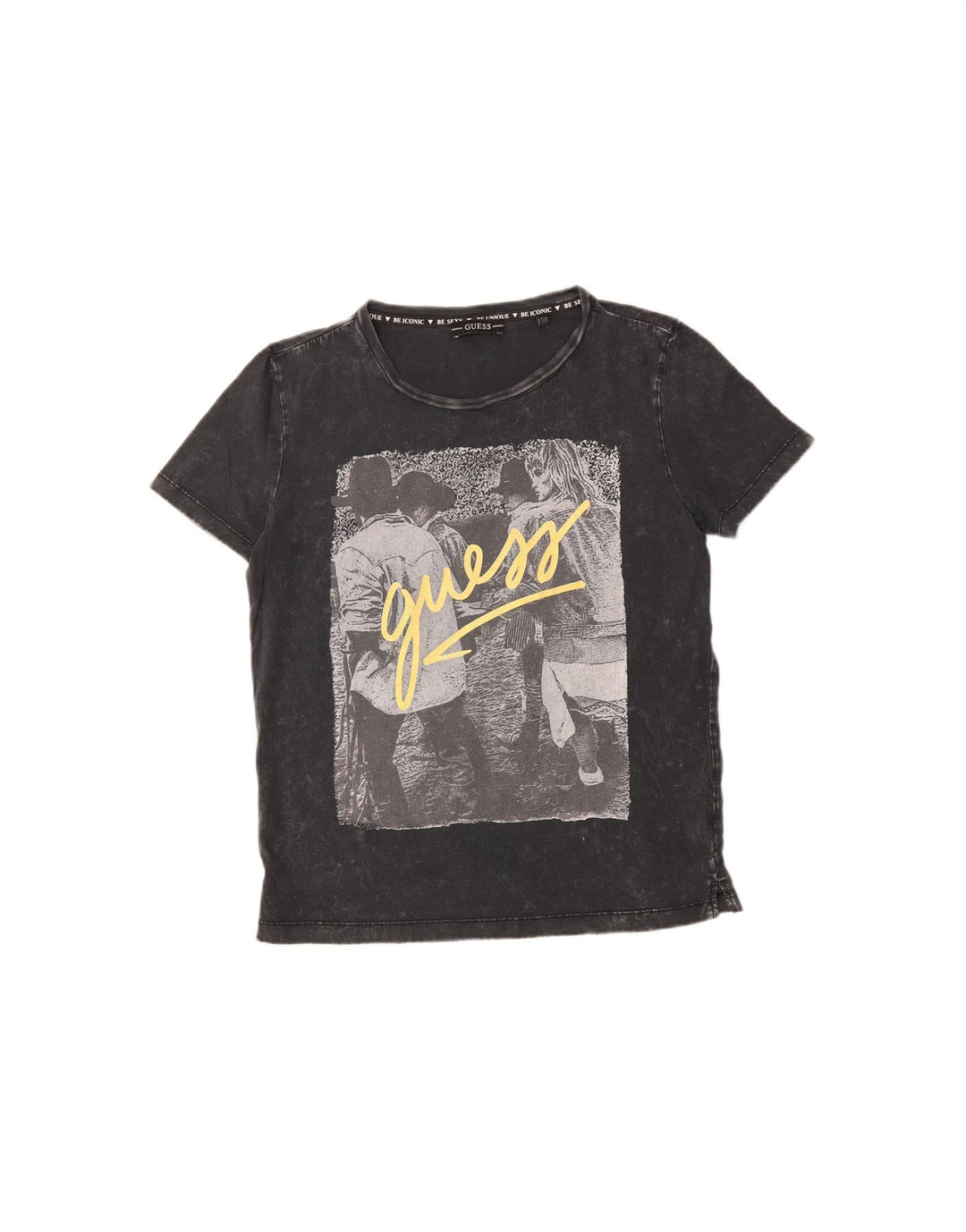 GUESS Womens Graphic T-Shirt Top UK 14 Medium Grey Cotton