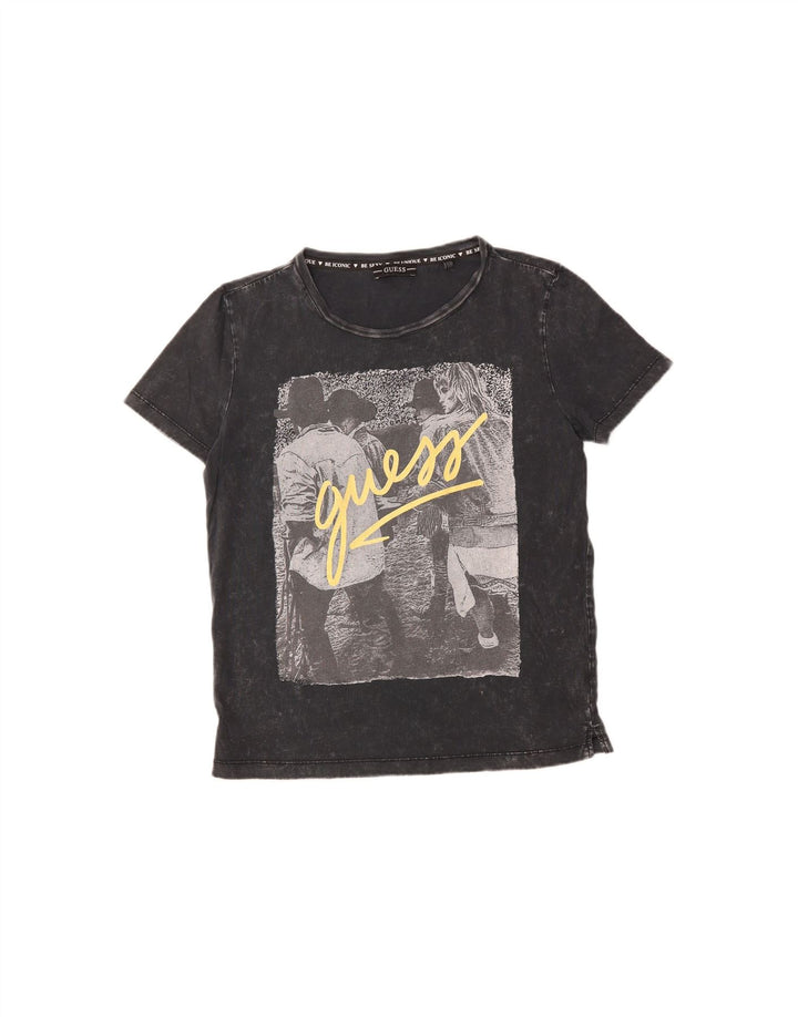 GUESS Womens Graphic T-Shirt Top UK 14 Medium Grey Cotton
