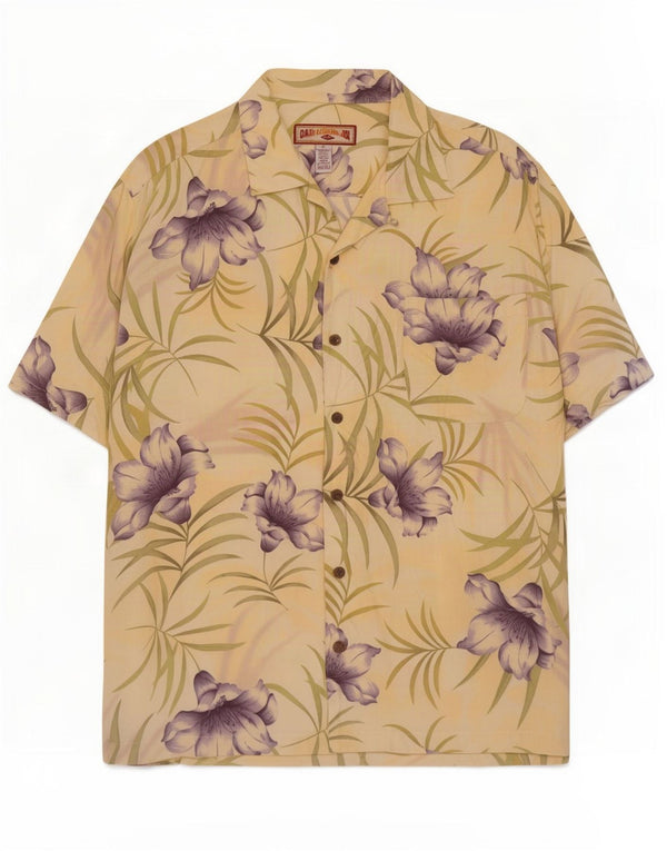Caribbean Joe Camisa de manga corta para hombre XL Rayón floral amarillo