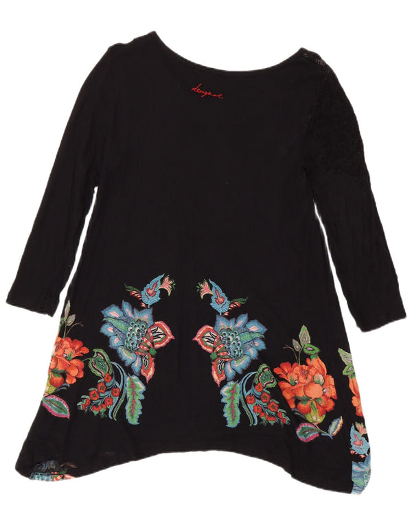 Desigual Top tipo túnica de manga larga para mujer UK 40 Medio Negro Floral Bohemio