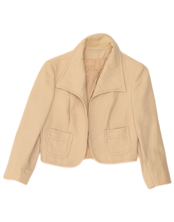 Vintage Mujer 3/4 Manga Bolero Chaqueta IT 42 Medio Beige