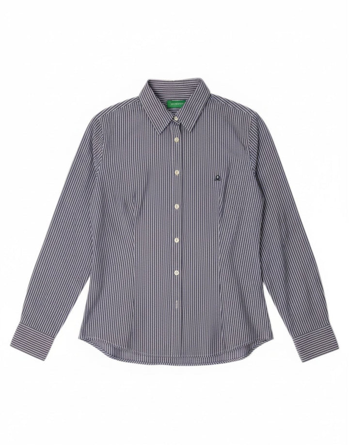 Camisa Benetton Mujer ES 44 Azul Medio Rayas Pintadas