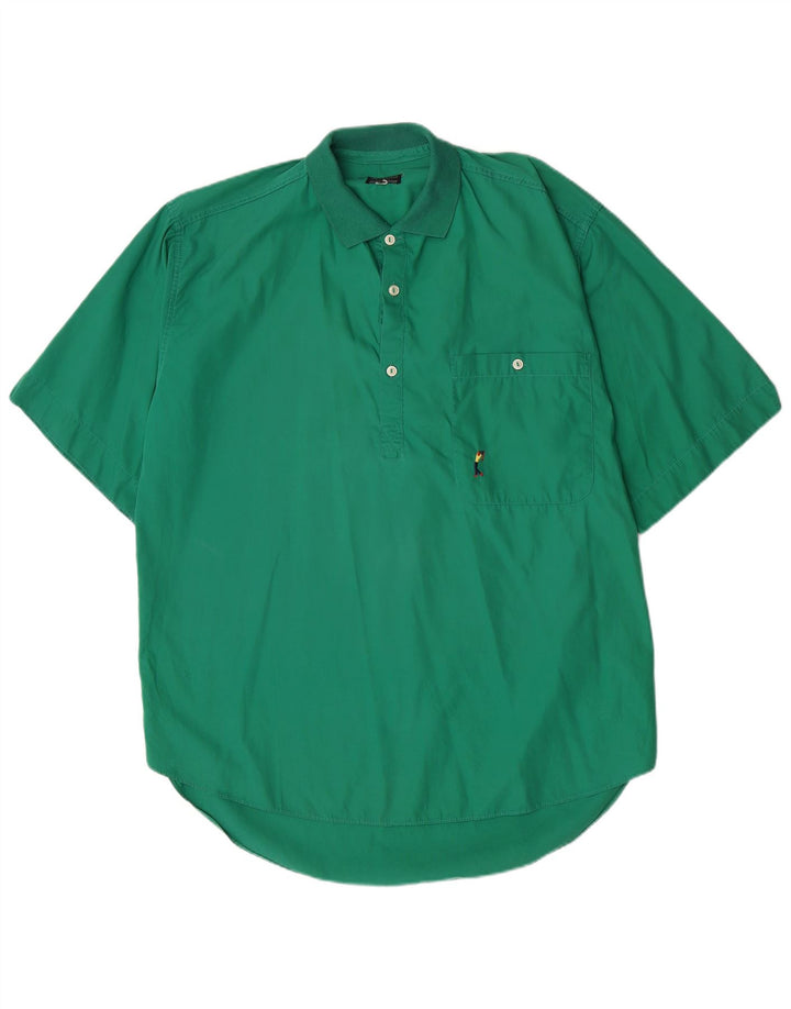 Vintage hombres manga corta pullover camisa grande algodón verde