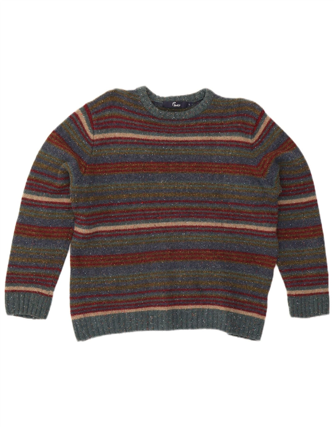 Paco Jersey De Cuello Redondo Para Mujer UK 46 Large Lana A Rayas Multicolor