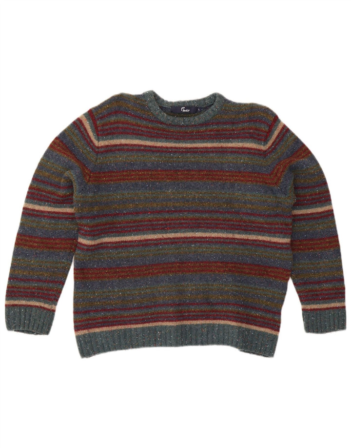 Paco Jersey De Cuello Redondo Para Mujer UK 46 Large Lana A Rayas Multicolor