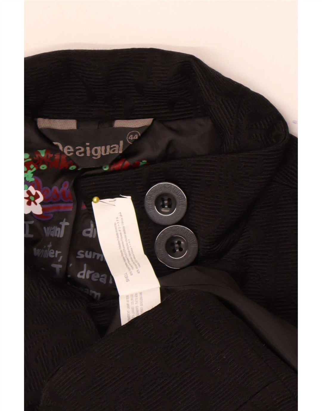 Desigual Abrigo gráfico para mujer EU 44 XL Poliéster geométrico negro