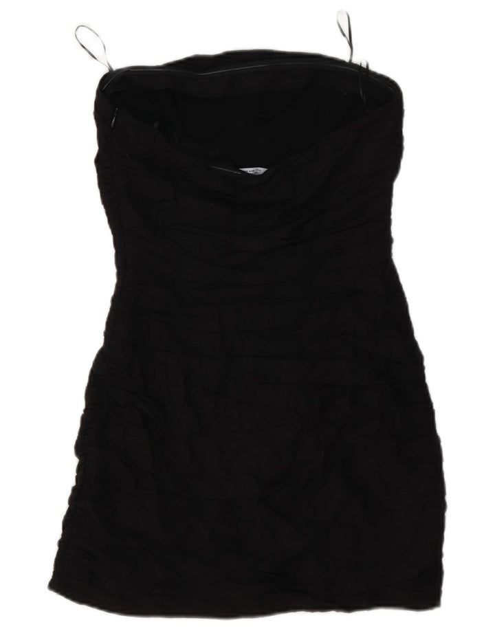 Zara Mujer Mini Vestido Sin Tirantes UK 8 Pequeño Lino Negro