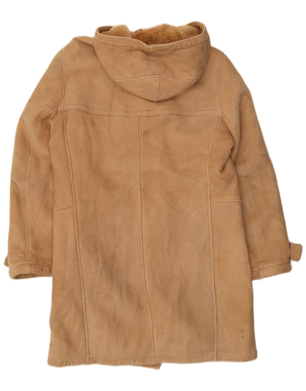 Vintage hombres con capucha shearling Duffle abrigo Reino Unido 36 pequeño beige