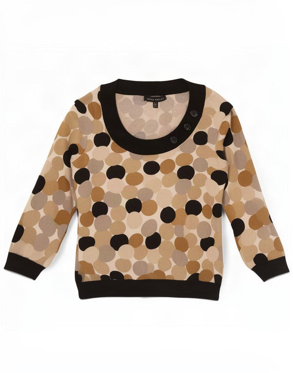 Laura Ashley Suéter con Cuello Barco para Mujer UK 8 Small Beige Geométrico