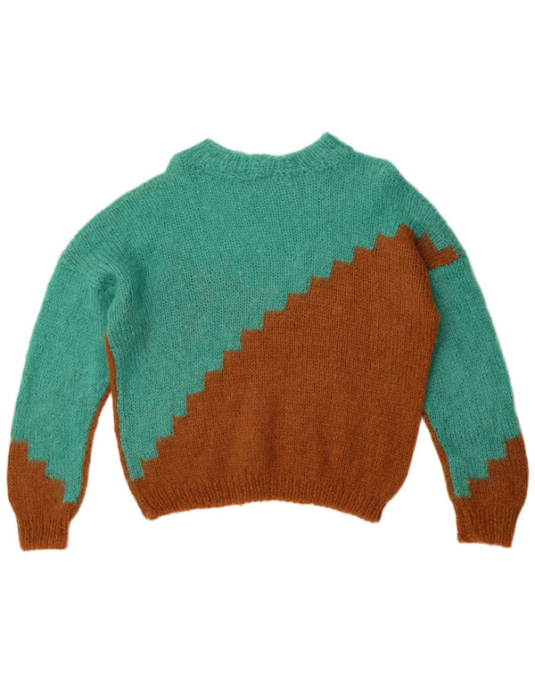 Vintage mujer barco cuello jersey suéter Reino Unido 14 gran bloque de color verde