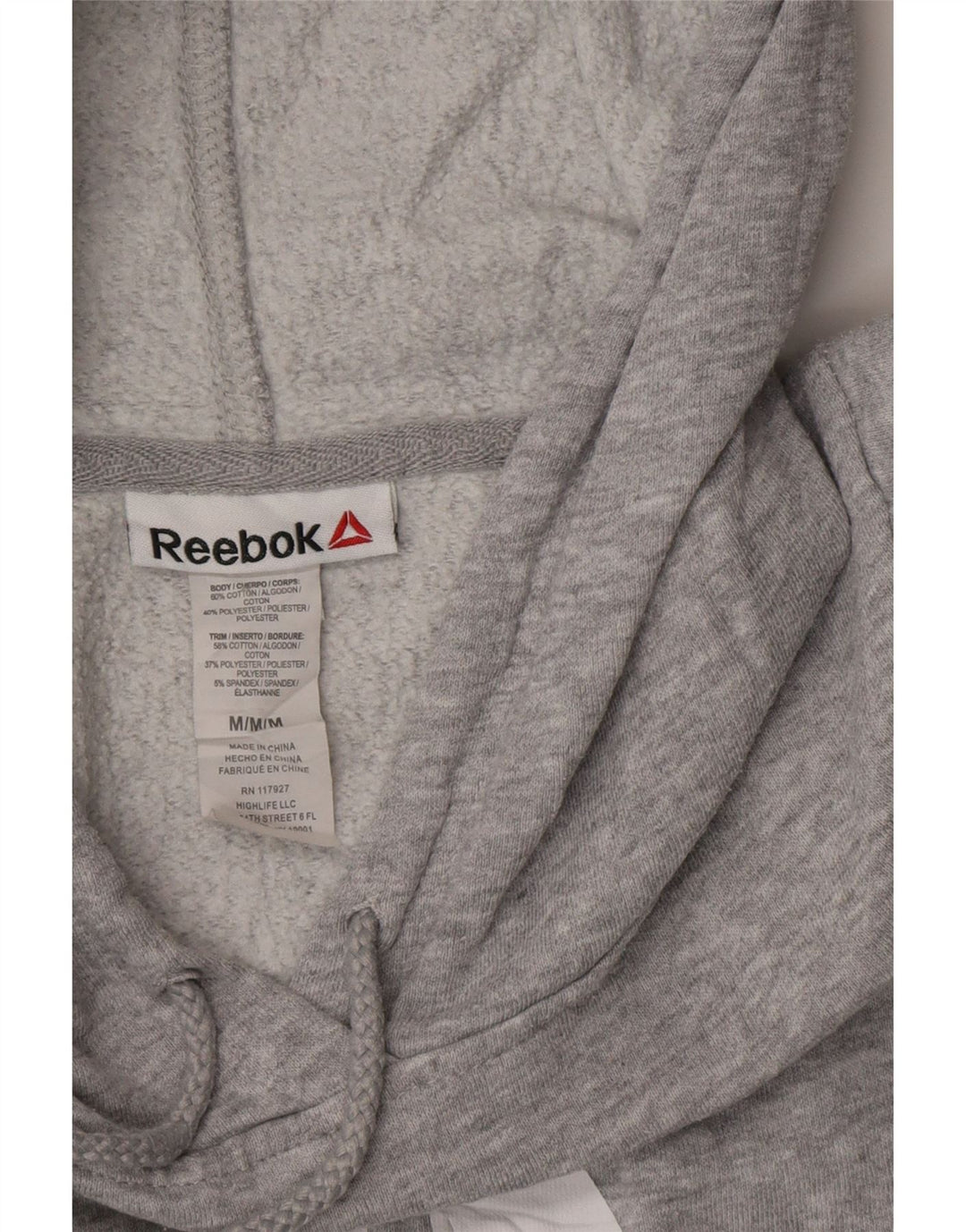 REEBOK Jersey con capucha gráfica para mujer Reino Unido 14 Algodón moteado gris medio