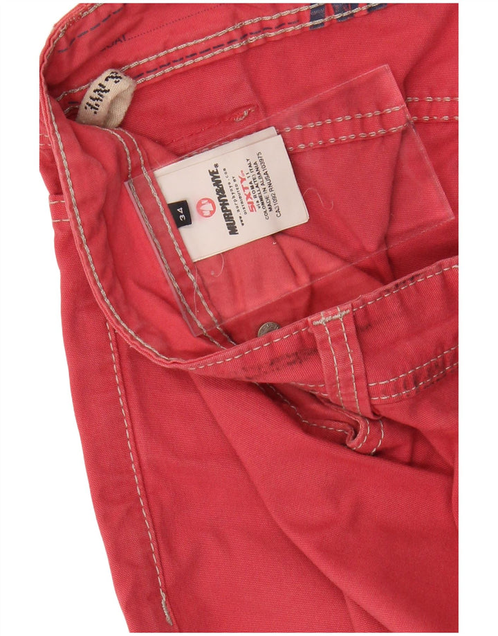 MURPHY & NYE Pantalones casuales rectos para hombre W34 L32 Algodón rojo