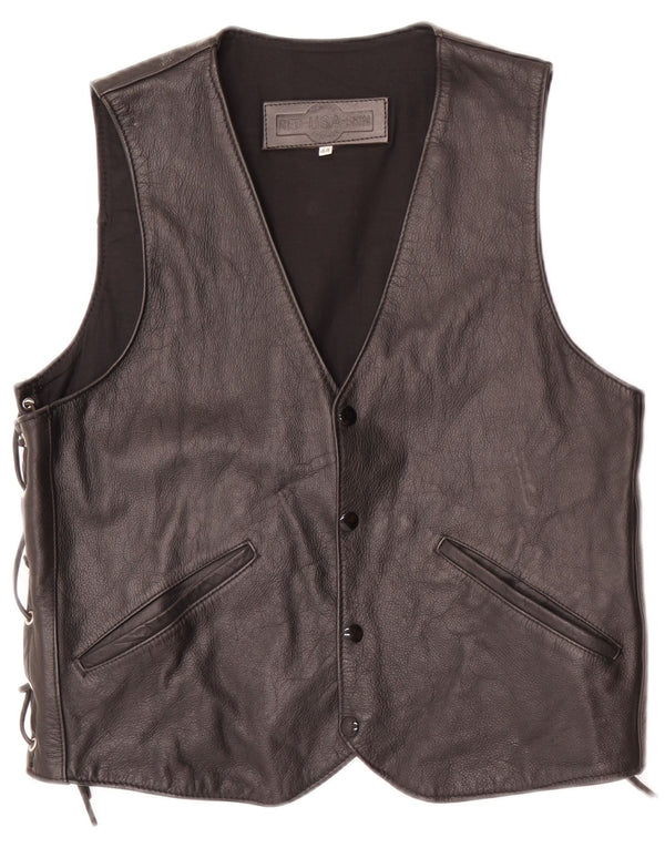 Chaleco de cuero vintage para hombre EU 44 XS negro