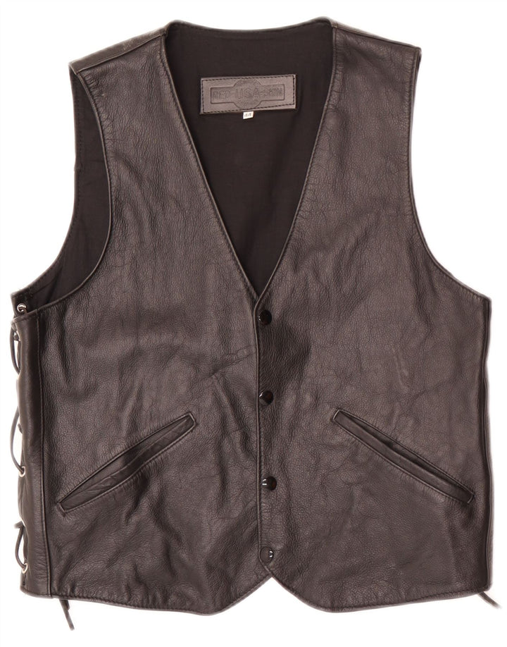 Chaleco de cuero vintage para hombre EU 44 XS negro