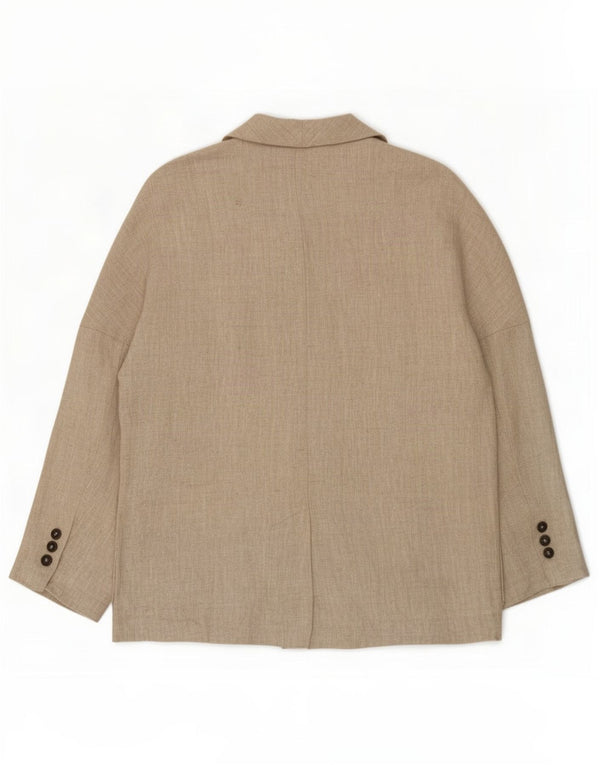 Zara Chaqueta Blazer De Doble Botonadura para Mujer Reino Unido 46 Grande Lino Beige