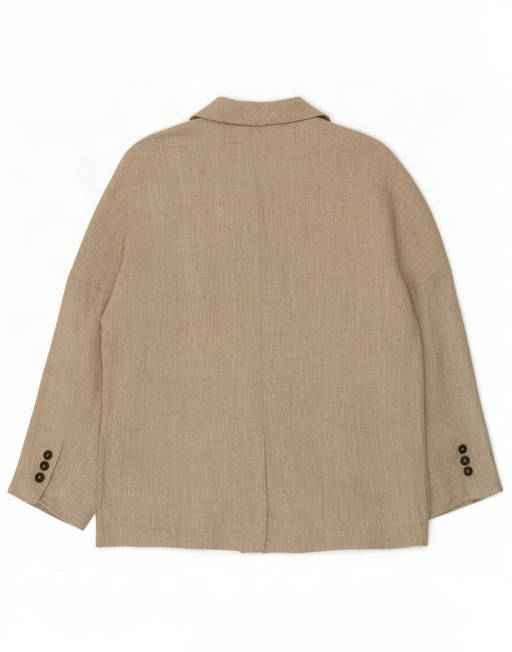 Zara Chaqueta Blazer De Doble Botonadura para Mujer Reino Unido 46 Grande Lino Beige