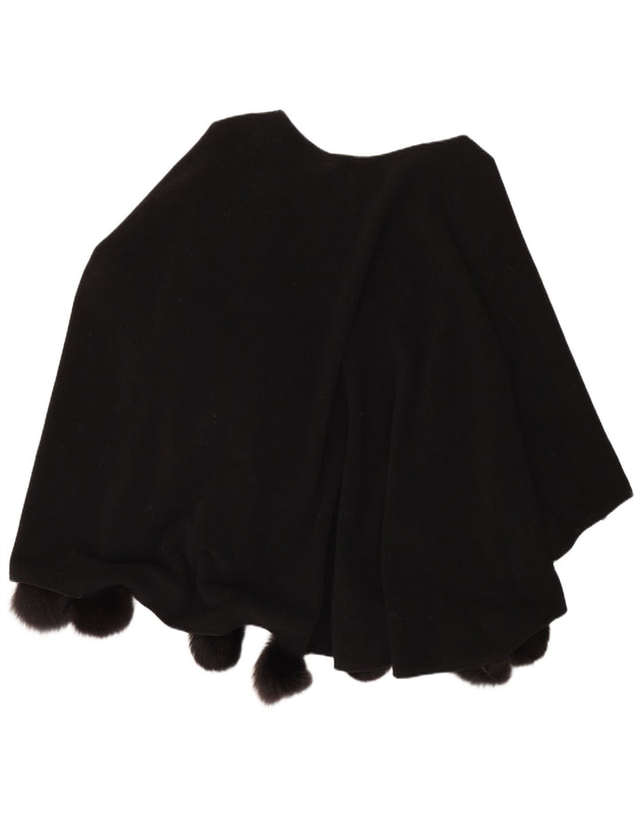 Vintage mujer Poncho abrigo un tamaño lana negra