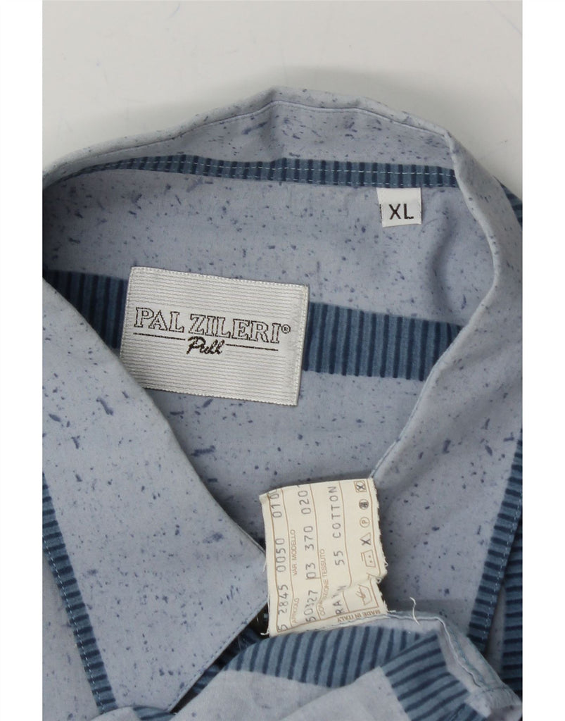 PAL ZILERI Mens Short Sleeve Shirt XL Blue Striped Rayon Vintage Pal Zileri and Second-Hand Pal Zileri from Messina Hembry 
