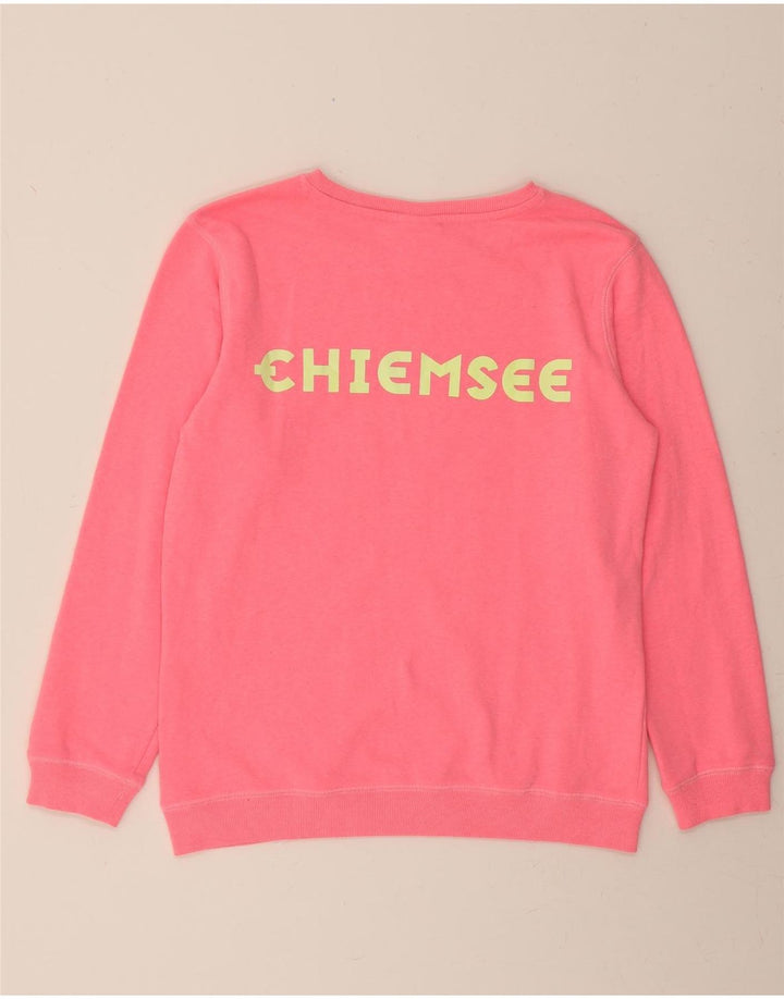 CHIEMSEE Girls Graphic Sweatshirt Jumper 14-15 Years Pink Polyester Vintage Chiemsee and Second-Hand Chiemsee from Messina Hembry 