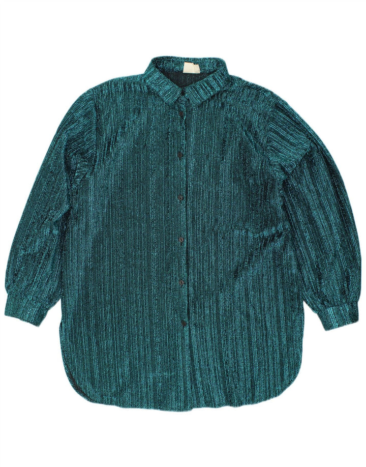 VINTAGE Blusa camisa mujer Reino Unido 14 Rayas azules grandes
