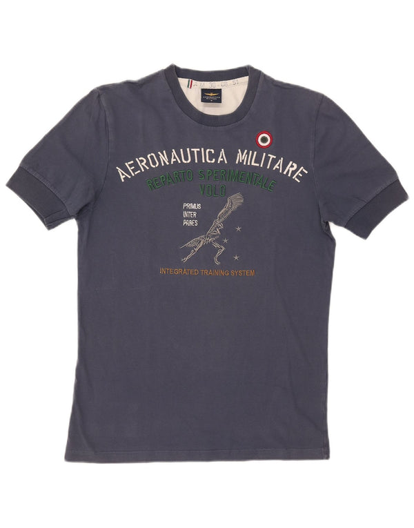 Aeronautica Militare Camiseta gráfica para hombre Top Medium Azul marino Algodón