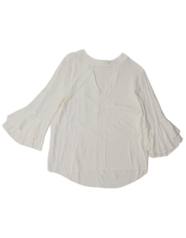 Zara Mujer Blusa Manga 3/4 Top UK 46 Grande Blanco
