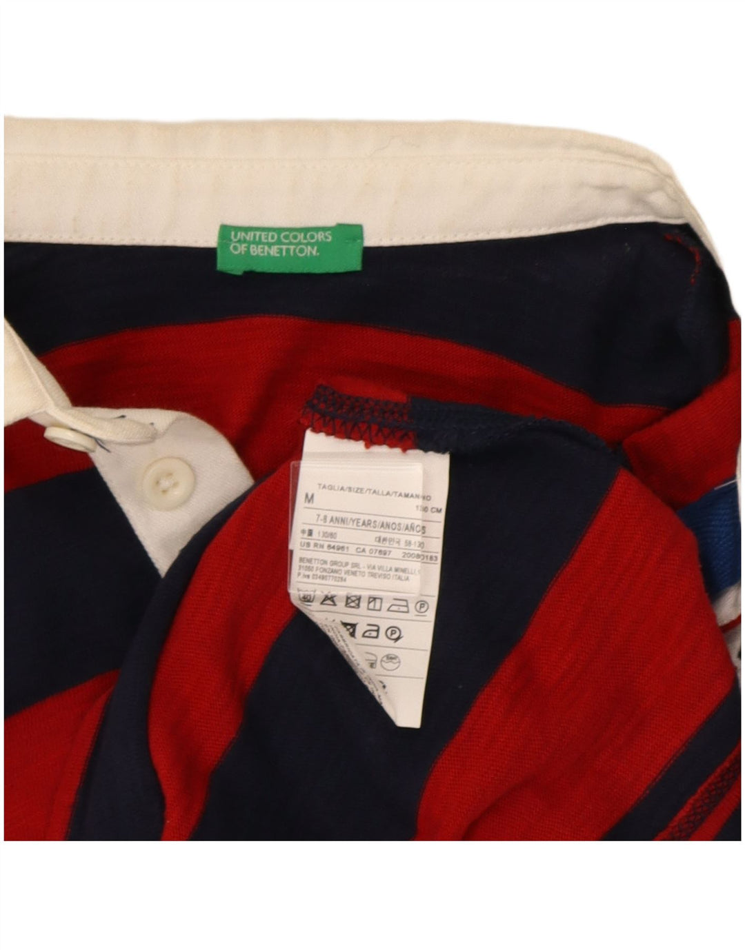 Benetton Polo Regular Manga Larga para Niño 7-8 Años Mediano Rojo Rayas