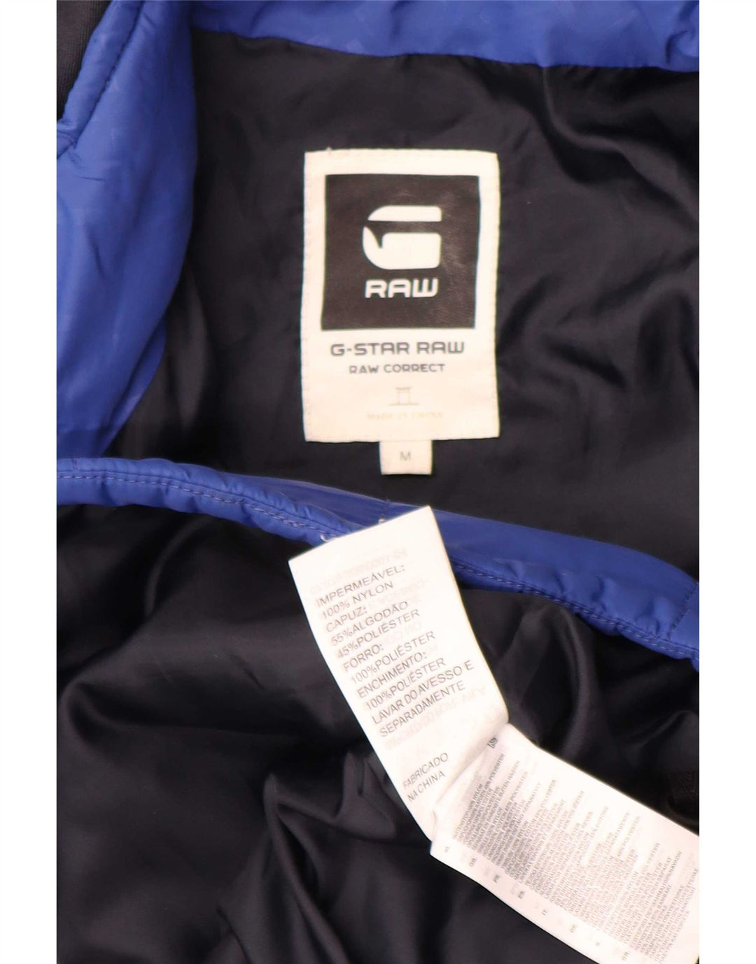 G-Star Mujer Chaqueta Acolchada Con Capucha ES 38 Nylon Geométrico Azul Mediano