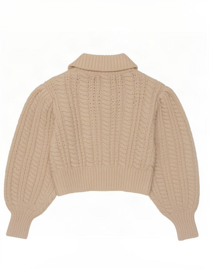 Zara Mujer Crop Polo Neck Jumper Sweater UK 44 Medio Beige Poliéster