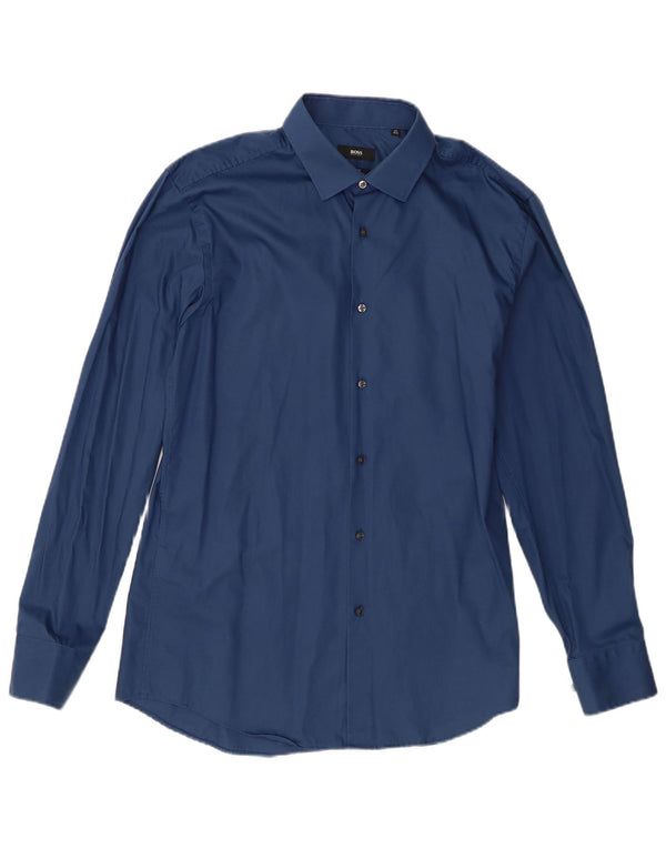 Hugo Boss Camisa Slim Fit para hombre Talla 42 16 1/2 Algodón azul grande