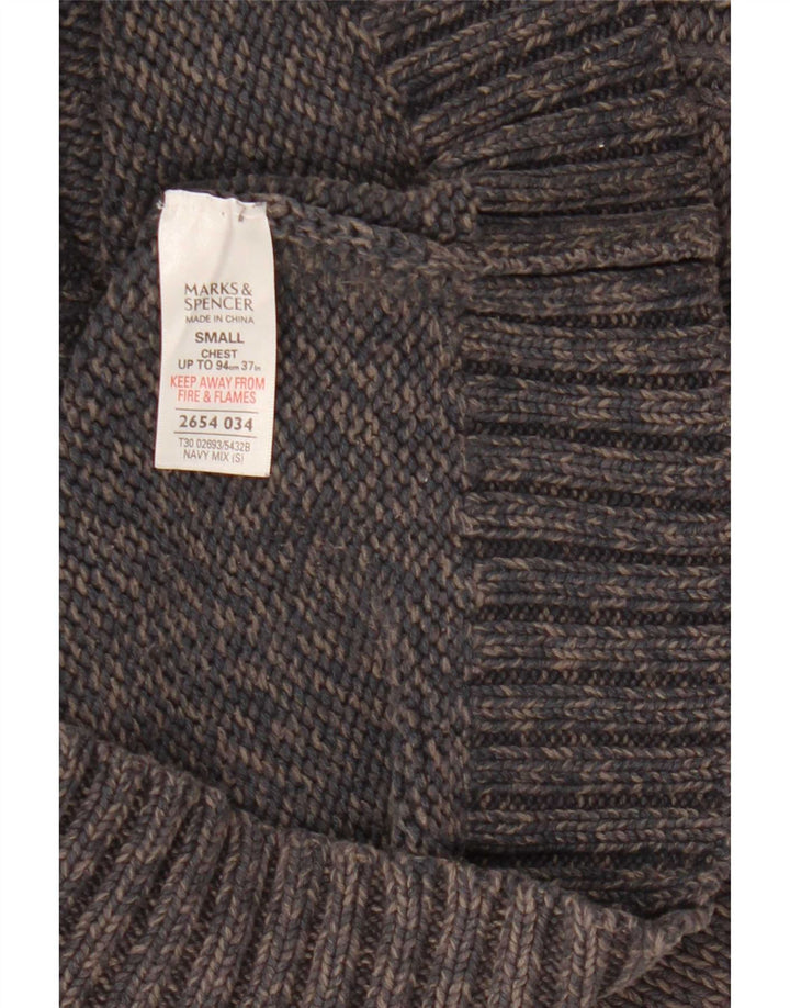 Marks & Spencer - Jersey para hombre con cuello y cremallera, talla pequeña, seda moteada en azul marino