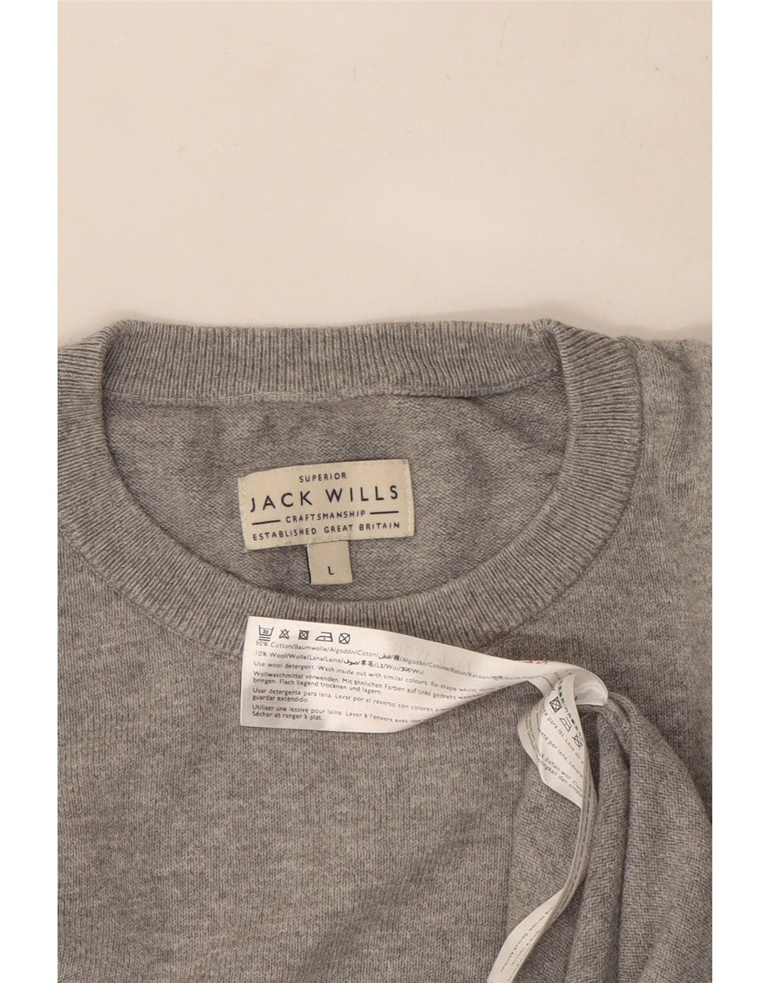 Jack Wills Jersey de cuello redondo para hombre, talla grande, algodón gris