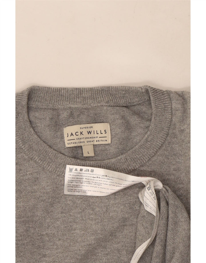 Jack Wills Jersey de cuello redondo para hombre, talla grande, algodón gris