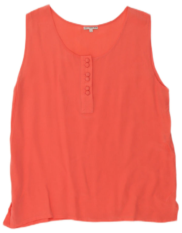 Vintage mujer blusa sin mangas Top Reino Unido 14 seda naranja grande