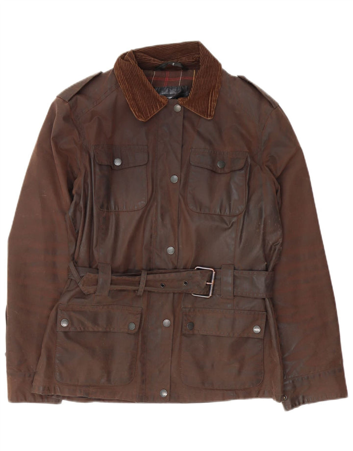 Crane Chaqueta militar de gran tamaño para mujer, encerada, Reino Unido 10, pequeña, marrón