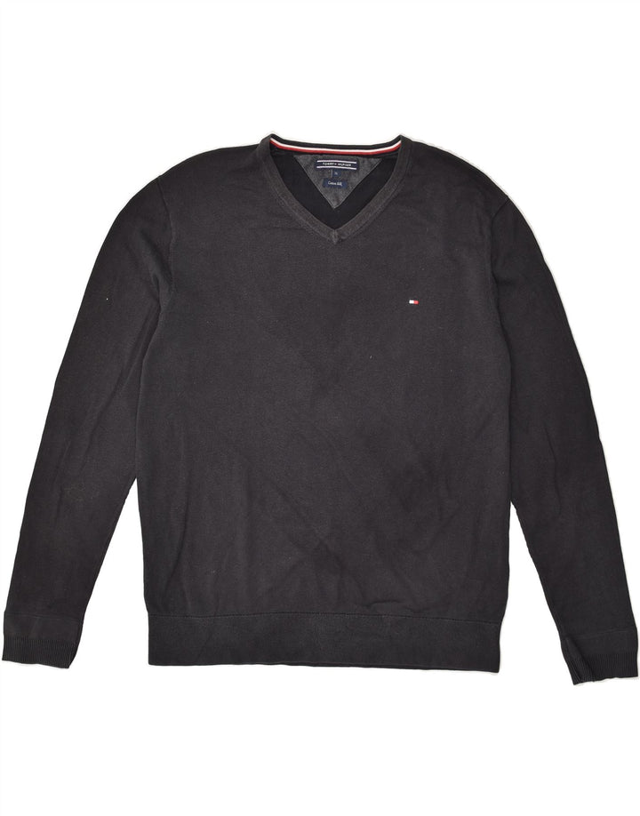TOMMY HILFIGER Mens V-Neck Jumper Sweater XL Navy Blue Cotton | Vintage Tommy Hilfiger | Thrift | Second-Hand Tommy Hilfiger | Used Clothing | Messina Hembry 