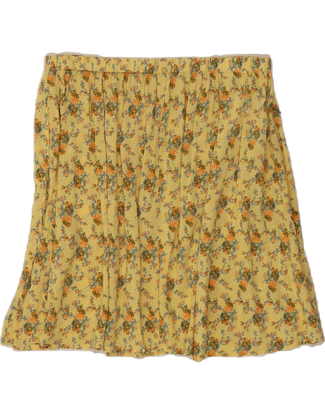 BENETTON Womens Pleated Skirt W28 Medium  Yellow Floral Vintage Benetton and Second-Hand Benetton from Messina Hembry 