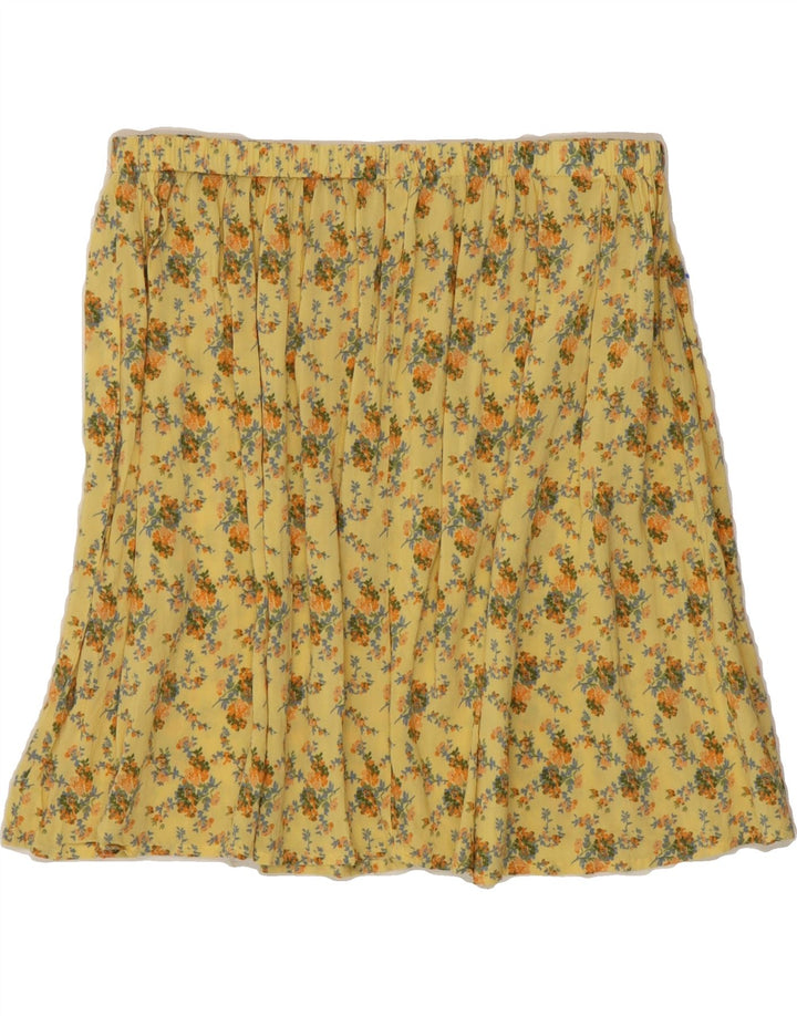 BENETTON Womens Pleated Skirt W28 Medium  Yellow Floral Vintage Benetton and Second-Hand Benetton from Messina Hembry 