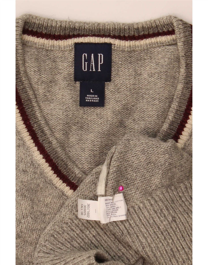 Gap Jersey con cuello en V para hombre de algodón moteado gris grande