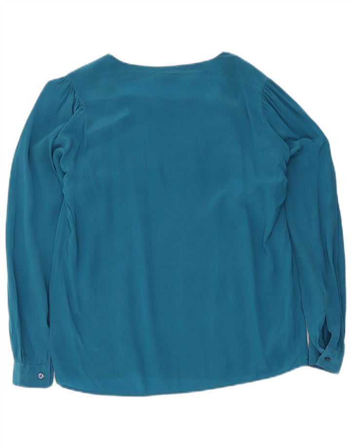 Blusa vintage de manga larga para mujer Top IT 42 Seda azul medio