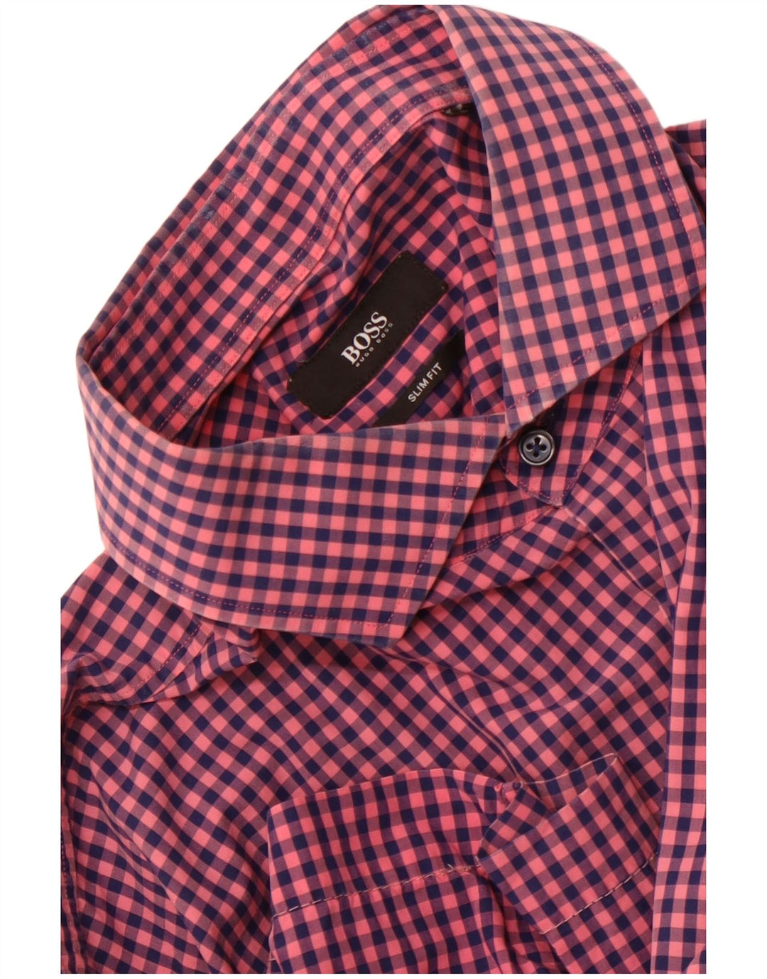 Hugo Boss Camisa Slim Fit De Manga Corta Para Hombre Camisa De Cuadros Rosa Grande
