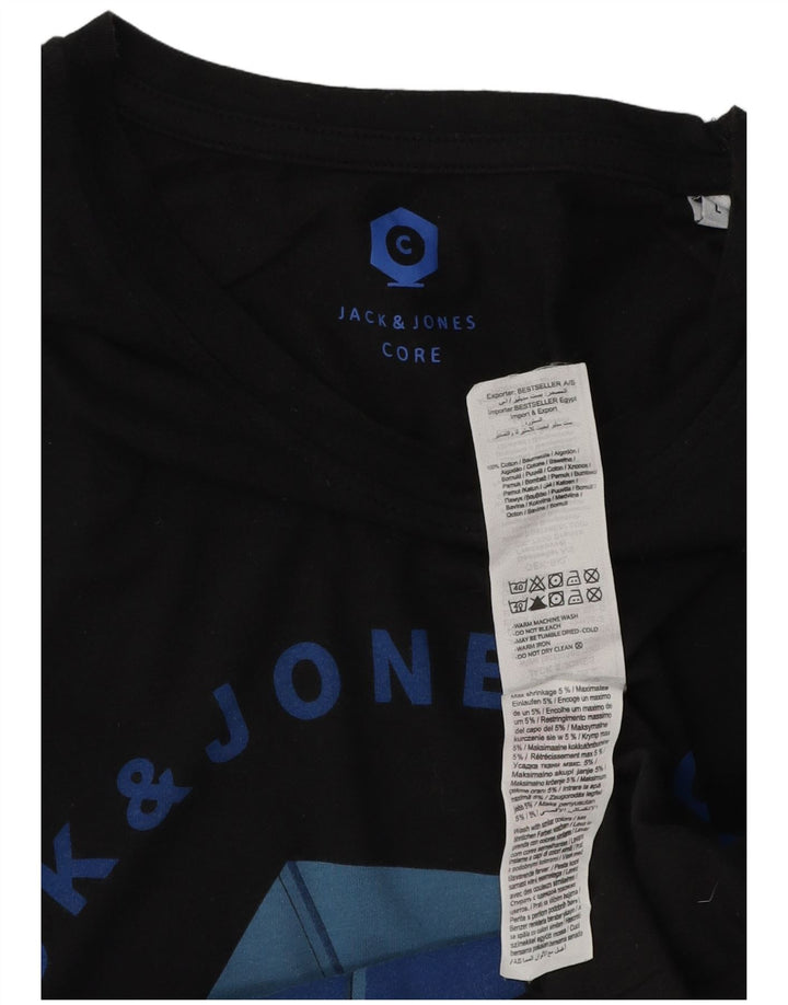 JACK & JONES Camiseta gráfica para hombre Top grande de algodón negro